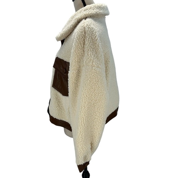Riley & Ray Long Sleeve Teddy Faux Leather Detail Jacket - Cream - size Large - Picture 4 of 9